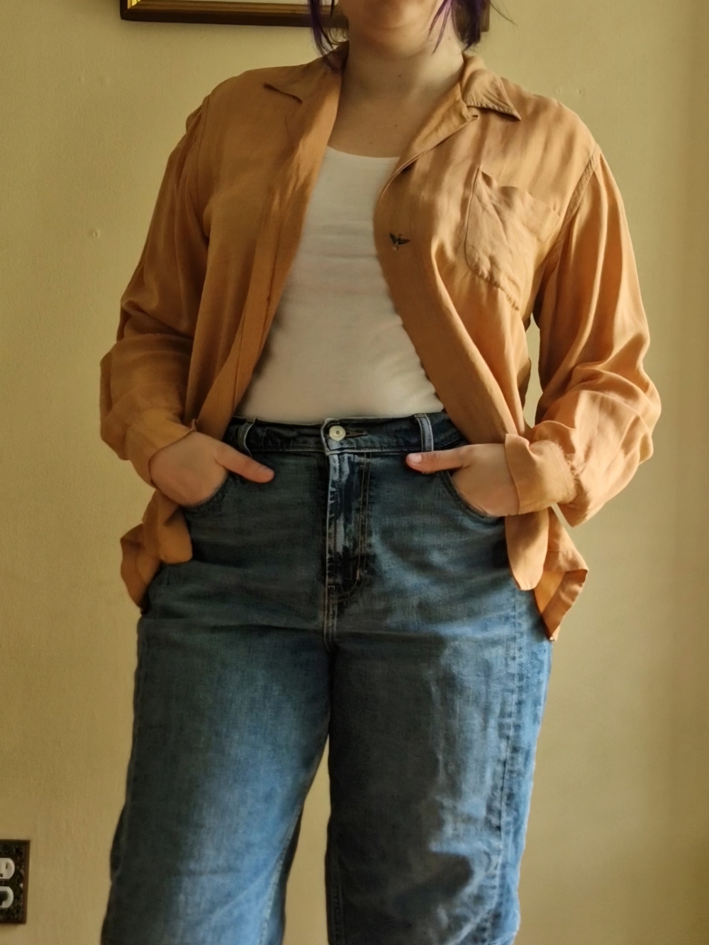 Vintage Dusty Orange Button-down Shirt Embroidered Detail